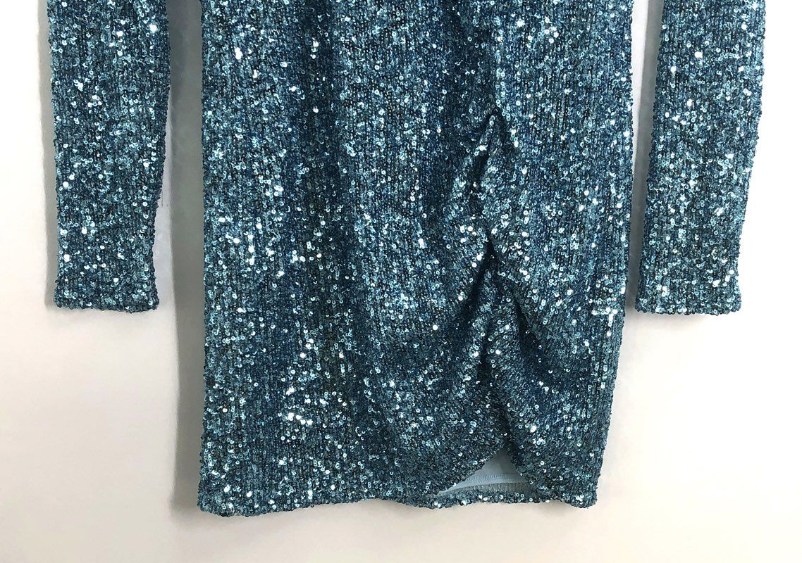 Show Me Your Mumu Party Hop Blue Sequin Long Sleeve Mini Dress Sz S NWT