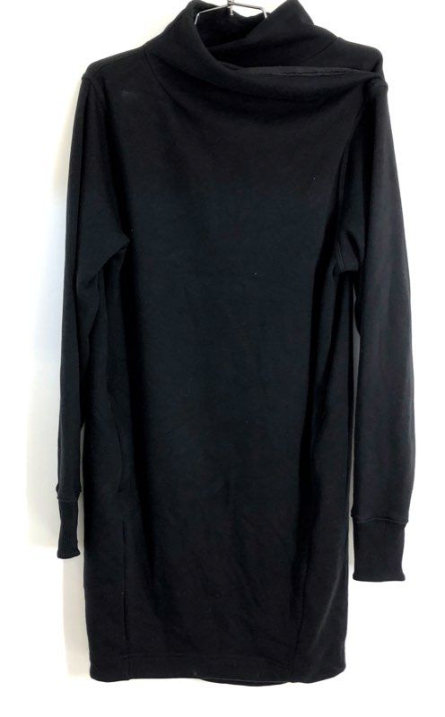 Athleta Women's Black Fleece Funnel Neck Sweatshirt Tunic Dress Pockets Sz SP
