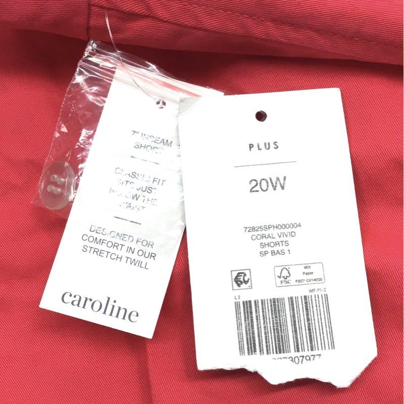 Crown & Ivy Women's Caroline Stretch Twill Shorts Coral 7" Inseam Sz 20W NWT