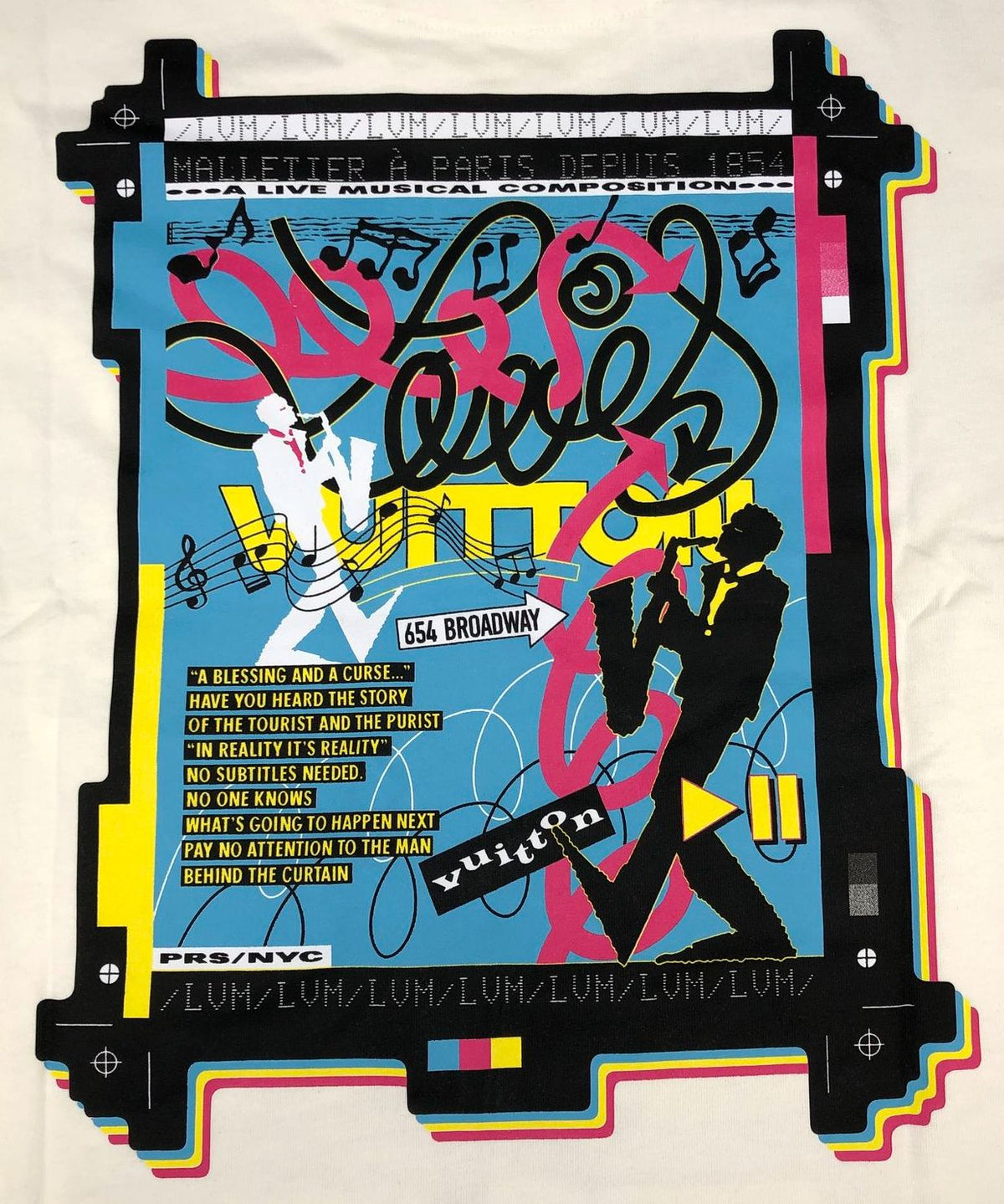 Louis Vuitton Inspired Men's White/Multicolor LV Jazz Flyers T-shirt - Size 2XL