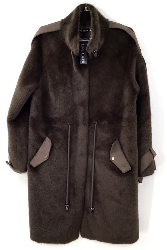 NWT Love Token Women's Brown Faux Fur Trench Coat - Size M