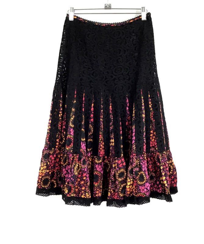 Free People Women&#39;s Black Silk Floral Lace Maxi Skirt - Size 0