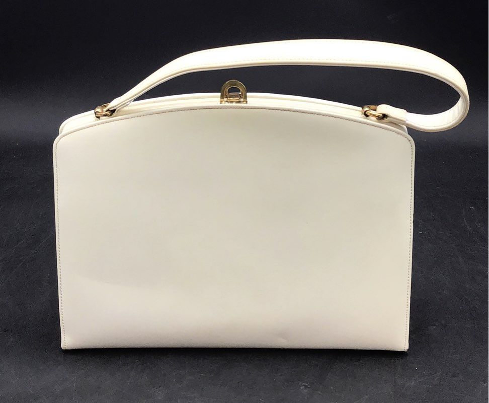 Vintage 1960s Rich Craft White Leather Frame Bag Satchel Red Lining Coin Purse