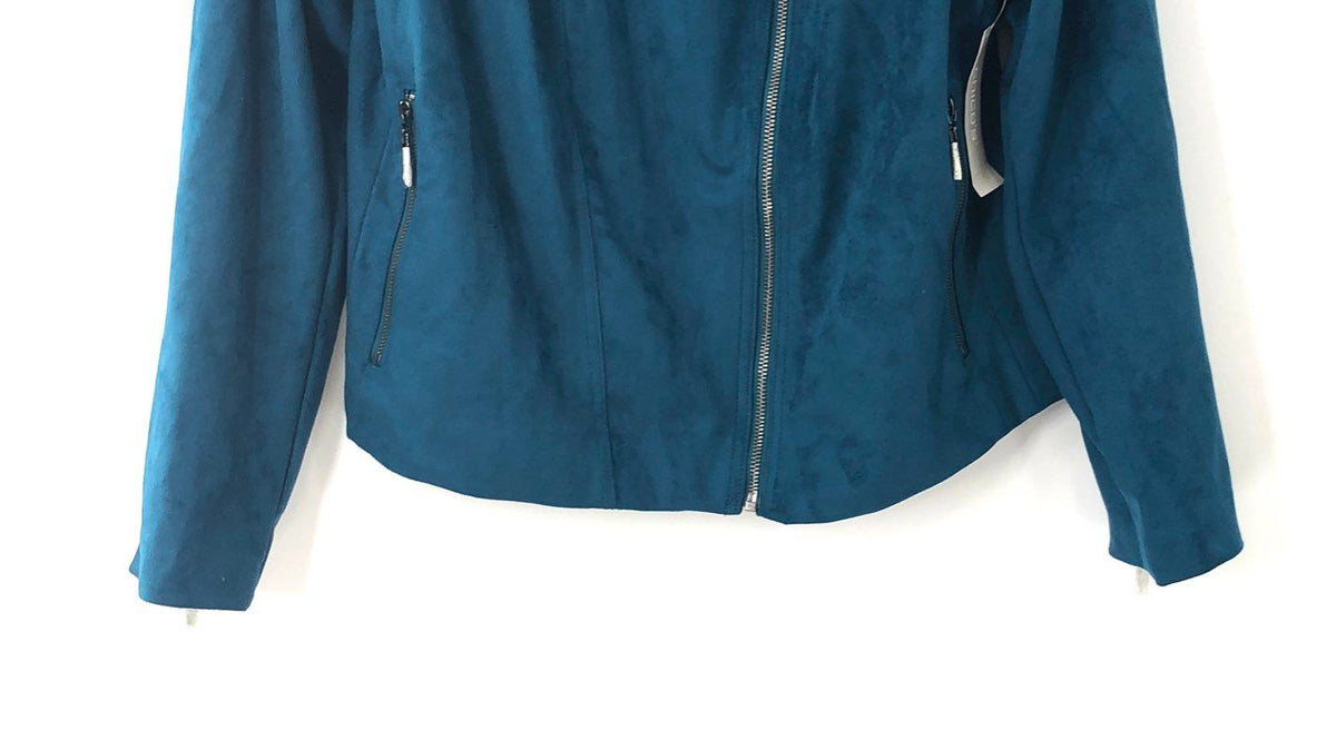Chico's Women's NWT Faux Suede Moto Jacket Teal Collared Size 2 US 12/14