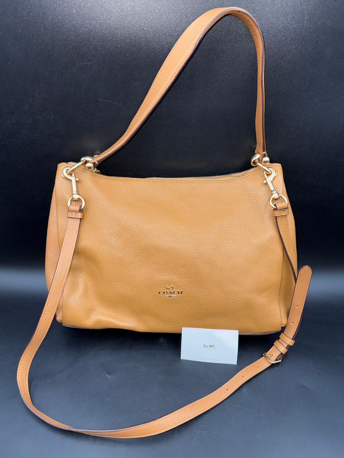 Coach Tan Pebbled Leather Mia Shoulder Bag Crossbody Gold Hardware COA