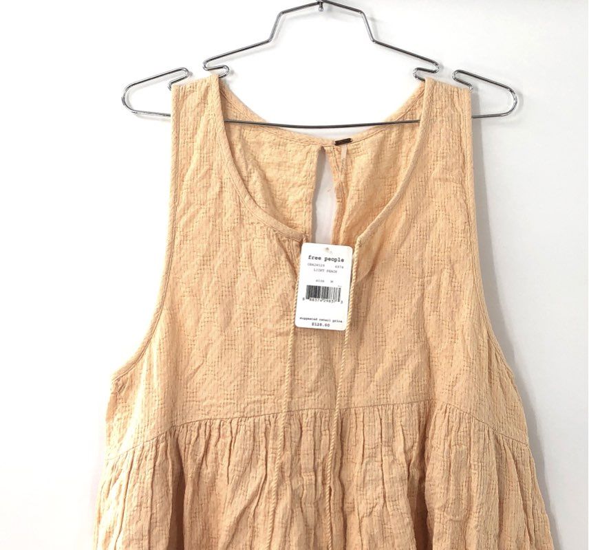 Free People Women's Sun Up Sun Down Tunic Dress Peach Textured Cotton NWT Sz M