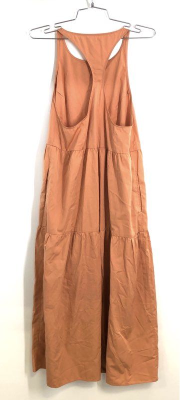 Janessa Leone Women's Terracotta Tiered Cotton Maxi Dress Racerback Pocket Sz 1