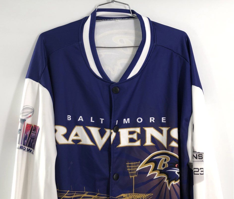 Baltimore Ravens Super Bowl XXXV All Over Print Varsity Snap Jacket Sz 5XL