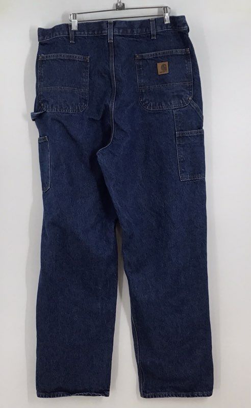 Carhartt Men&#39;s Blue B73-DST Cotton Double Knee Denim Straight Jeans - Size 38x34