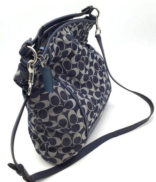 Authentic Coach Women&#39;s Blue Denim Signature Luxury Hobo Bag - COA Included