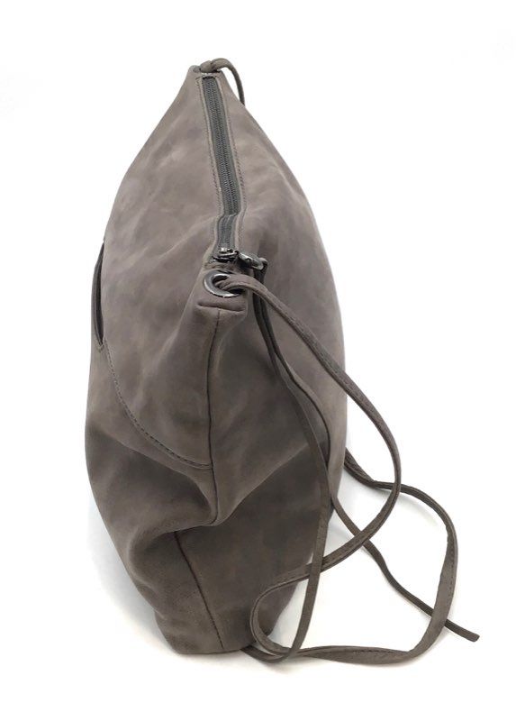 Hobo Gray Taupe Suede Leather Slouchy Crossbody Bag Purse Silver Hardware