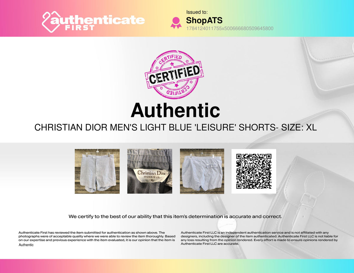 Christian Dior Men's Light Blue 'Leisure' Shorts-Size: XL (+COA)
