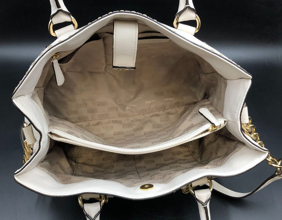 Michael Kors 'Hamilton' Cream White Pebbled Leather Tote with Gold Detail (+COA)