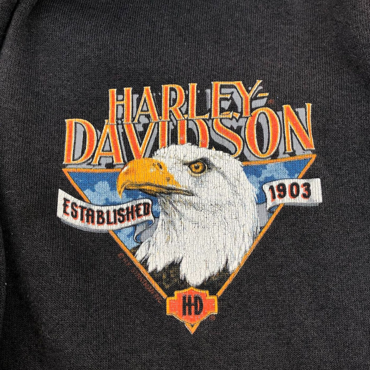 Vintage 1986 Harley-Davidson Fairfield, CA Black Front/Back Print Zip Hoodie - L