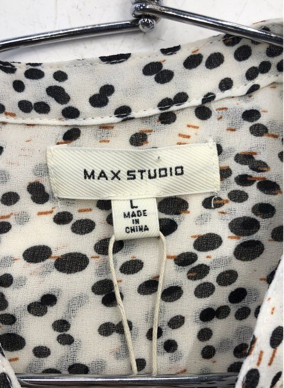 NWT Max Studio Women's White Polka Dot Blouse - Size L