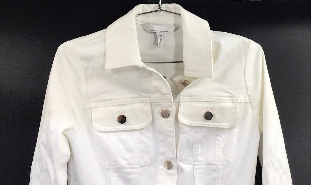 White House Black Market Women's White Denim Peplum Jacket Sz XXS NWT