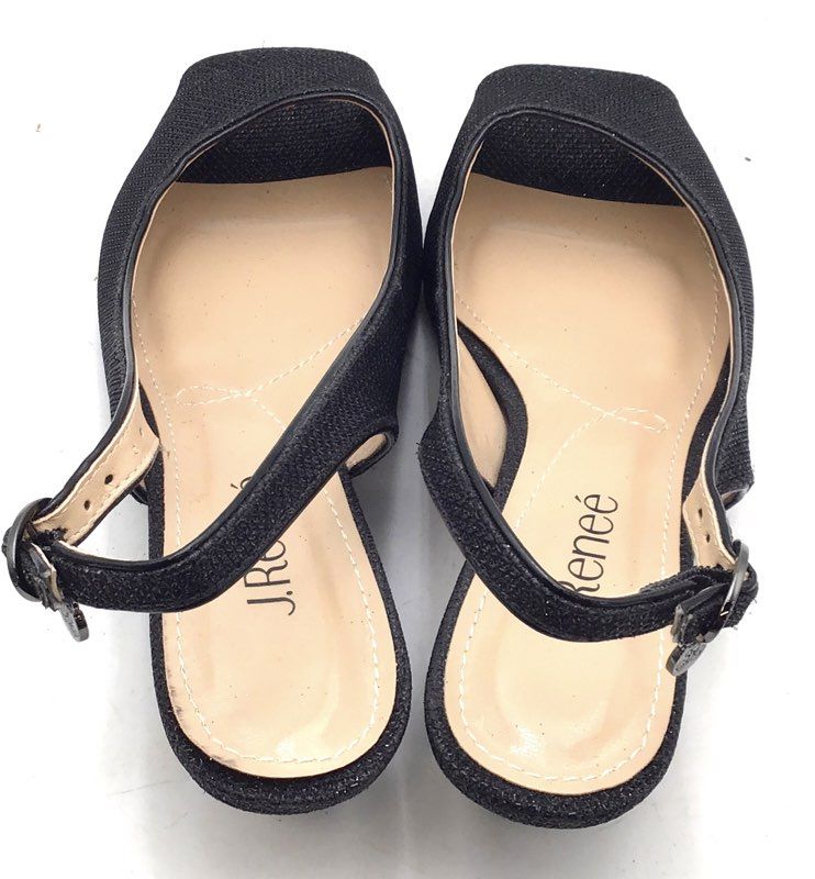 J.Renee Jenvey Black Glitter Peep Toe Slingback Kitten Heel Pumps Size 8.5