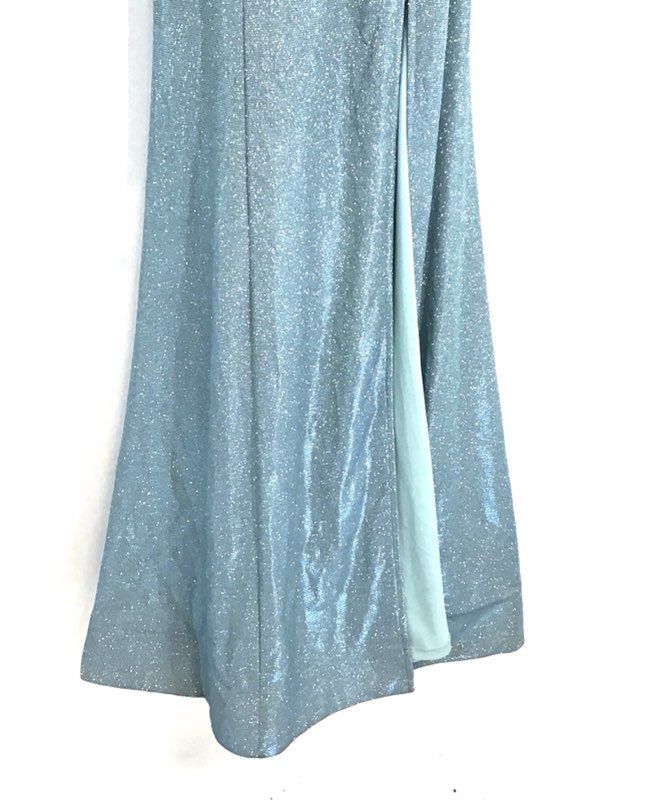 City Vibe Women's Seafoam Silver Glitter Metallic Spaghetti Strap Gown Dress 5