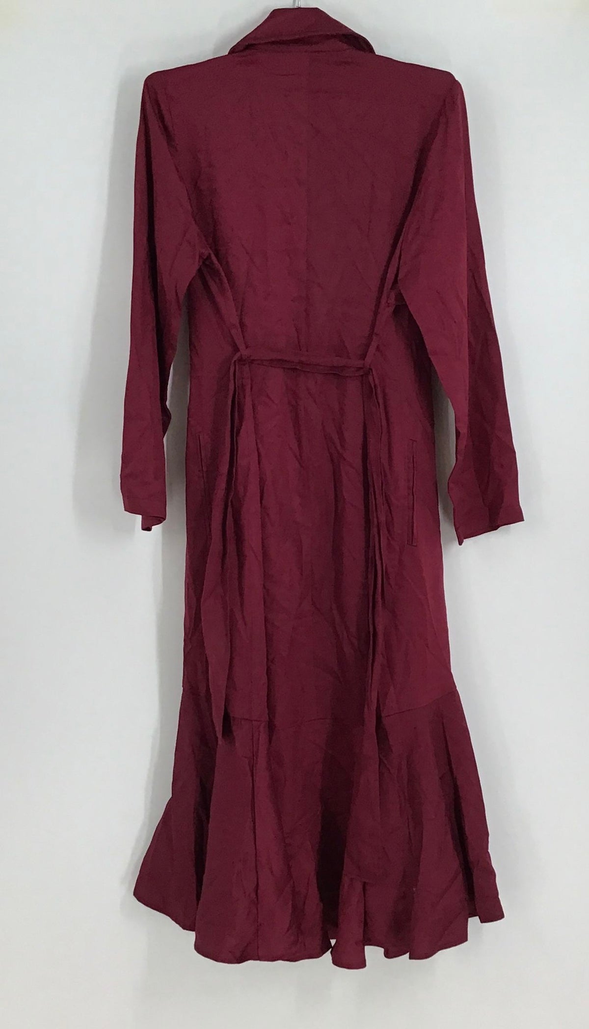 NWT Frenchmauve Women&#39;s Wine Cabernet Mermaid Ruffle Trench Coat - Size Small