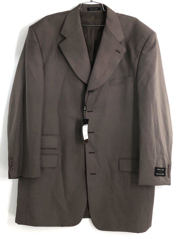 Milano Moda Men's Brown 4 Button Wool Feel Blazer Jacket NWT