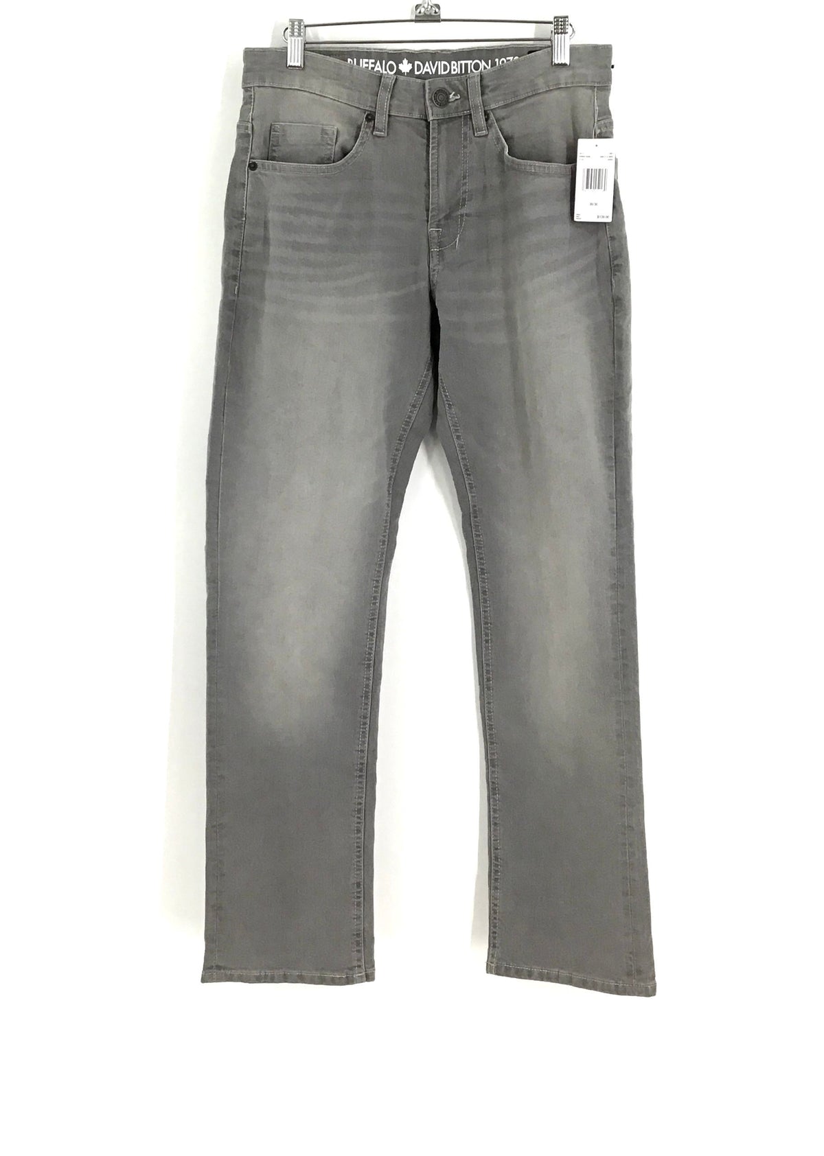 NWT Buffalo David Bitton Men&#39;s Gray Stretch Denim Straight Jeans - Size 30/30