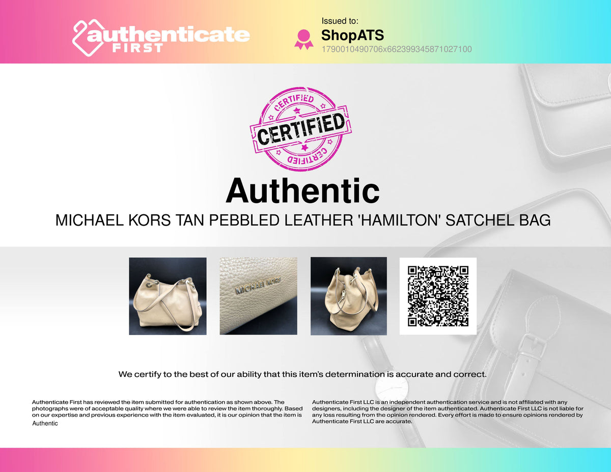 Michael Kors Tan Pebbled Leather Hamilton Satchel Bag Gold Hardware COA