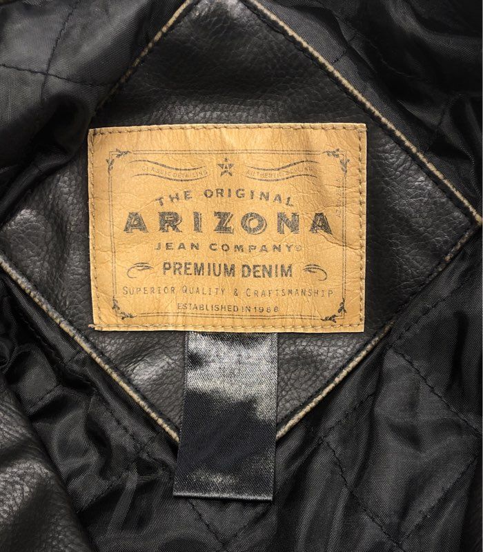 Arizona Men's Black Cream Stripe Faux Leather Cafe Racer Moto Jacket Sz L