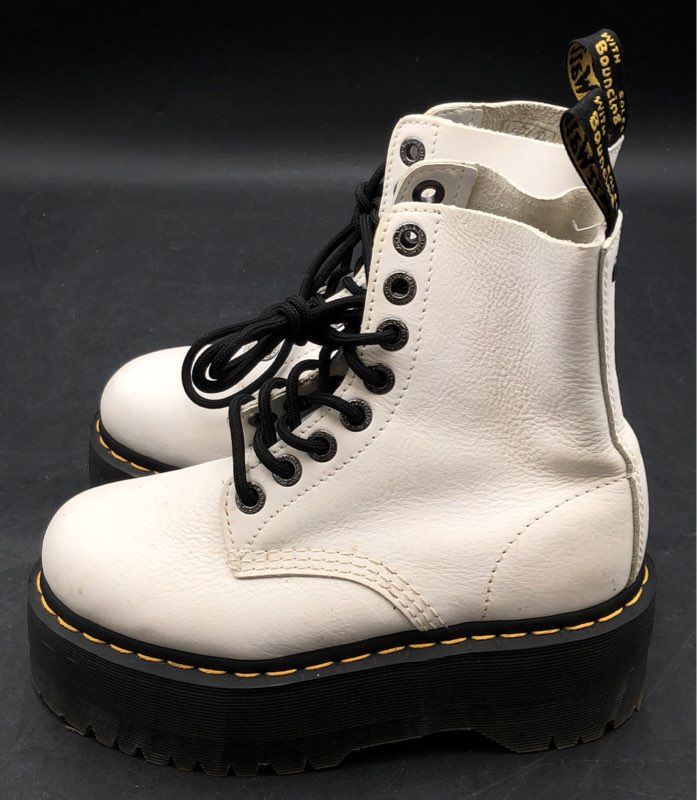 Dr. Martens 1460 Pascal Max White Leather Platform Boots Women's Size 5