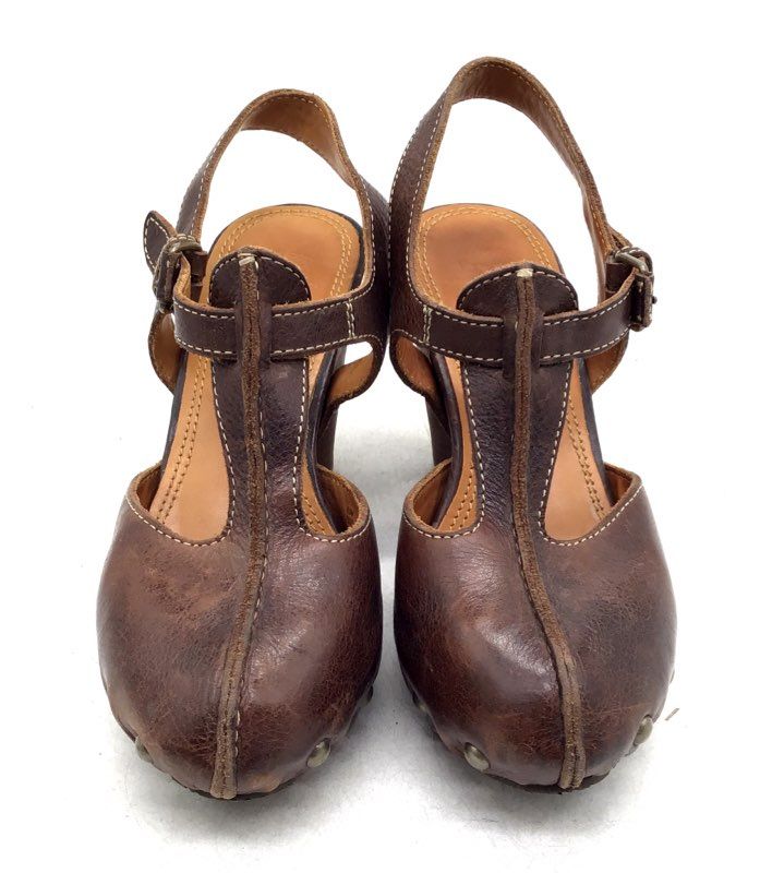 Frye Women's Brown Reese T Strap Slingback Heel - Size 6.5M