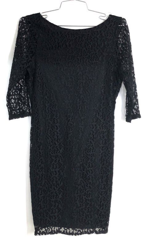 ASOS Women's Black Lace Draped Twist Front 3/4 Sleeve Sheath Dress Size 6