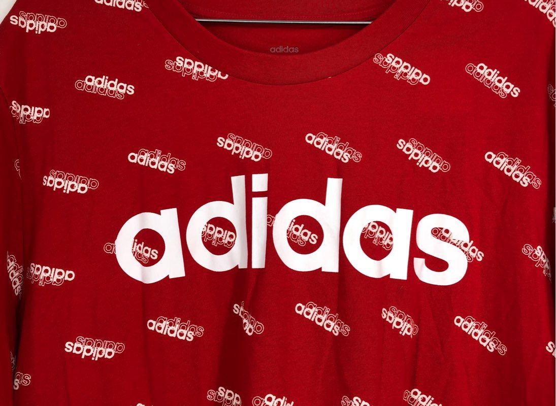 Adidas Men&#39;s Red Signature Print T-Shirt - Size XL