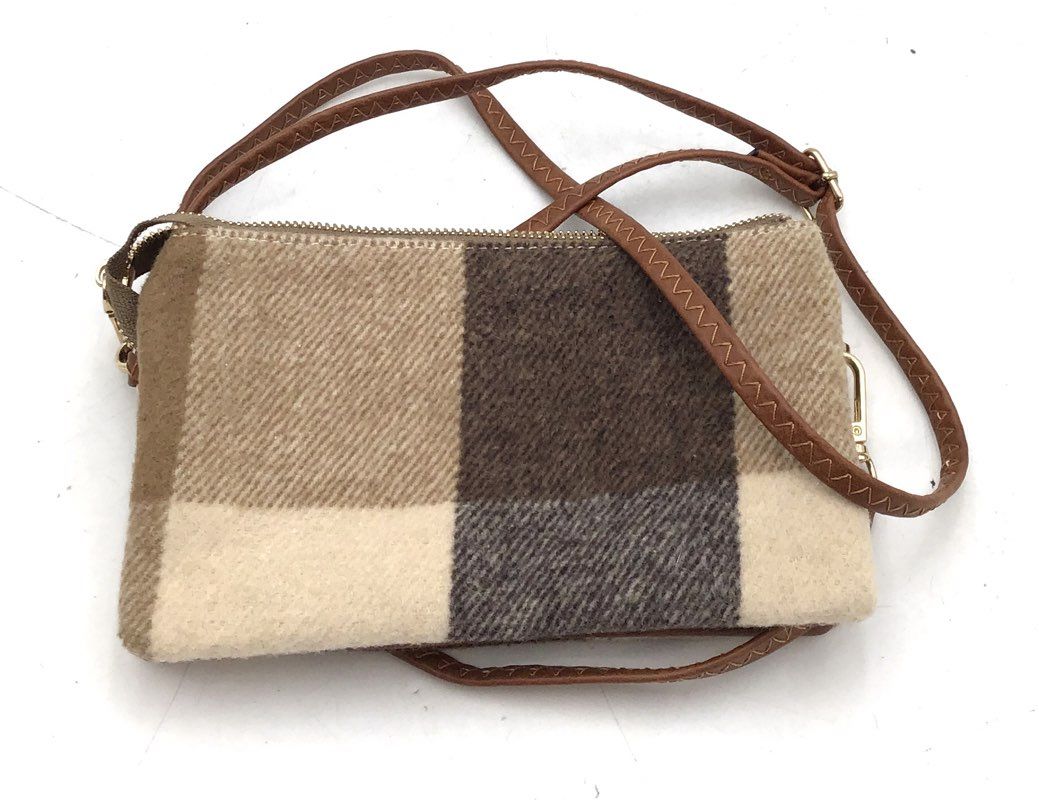 Jen & Co Brown Beige Plaid Buffalo Check Crossbody Wallet Bag Gold Hardware