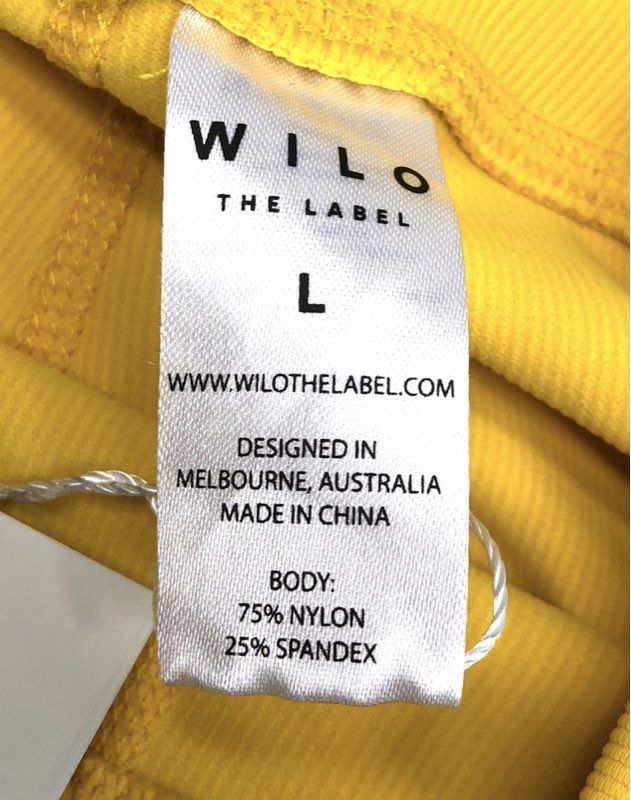 WILO The Label Women's Butter Yellow Ribbed High Waisted Leggings Sz L NWT