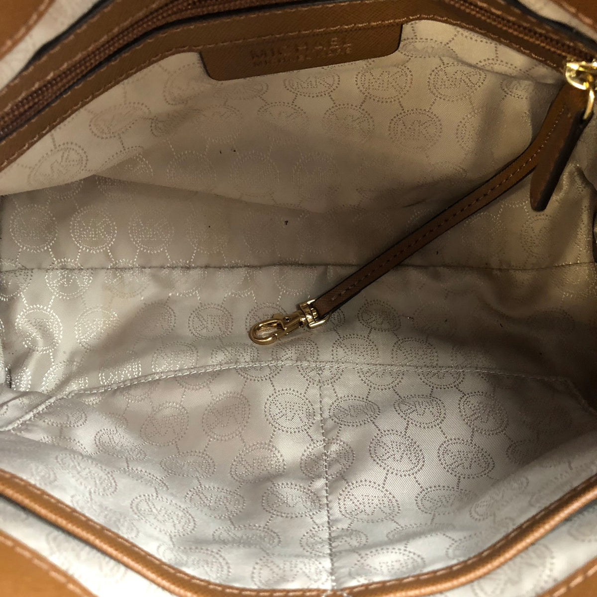 Michael Kors Pecan Brown Leather Jet Set Satchel Bag Gold Hardware COA
