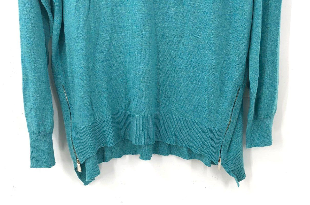 ETC Women's NWT Bimini Sweater Teal Cashmere Blend V-Neck Side Zip XL