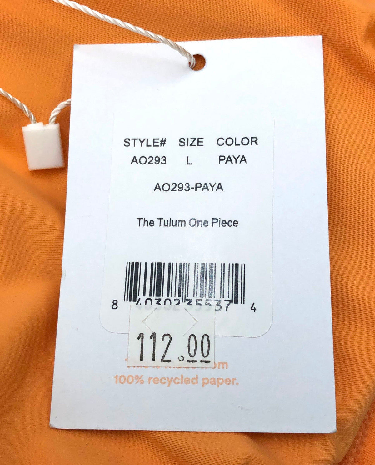 Andie Women's The Tulum One Piece Swimsuit Paya Orange Recycled Sz L NWT