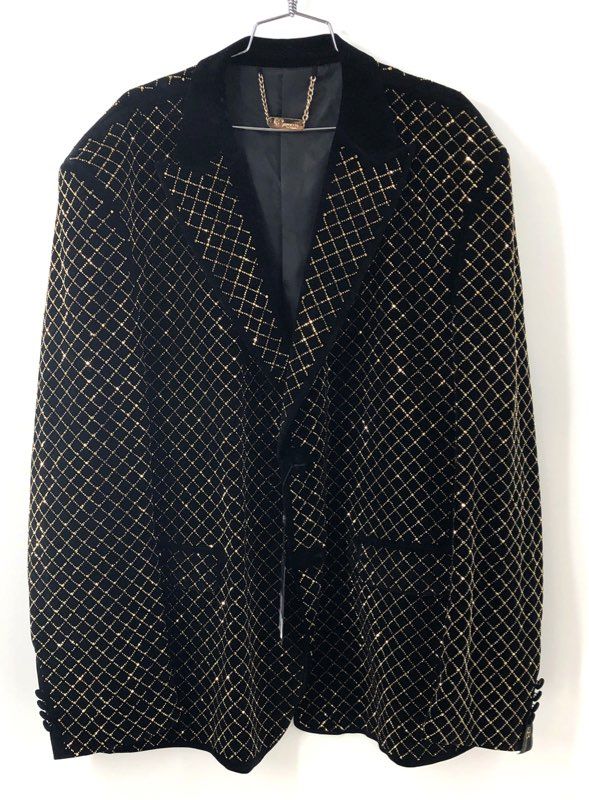 Barocco Men's Black Velvet Blazer Gold Embellished Lattice SB422 NWT Sz 4XL 50R