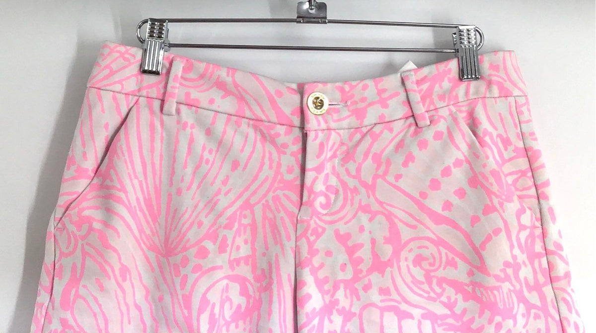 Lilly Pulitzer Women's Callahan Pink White Seashell Print Stretch Shorts Sz 0