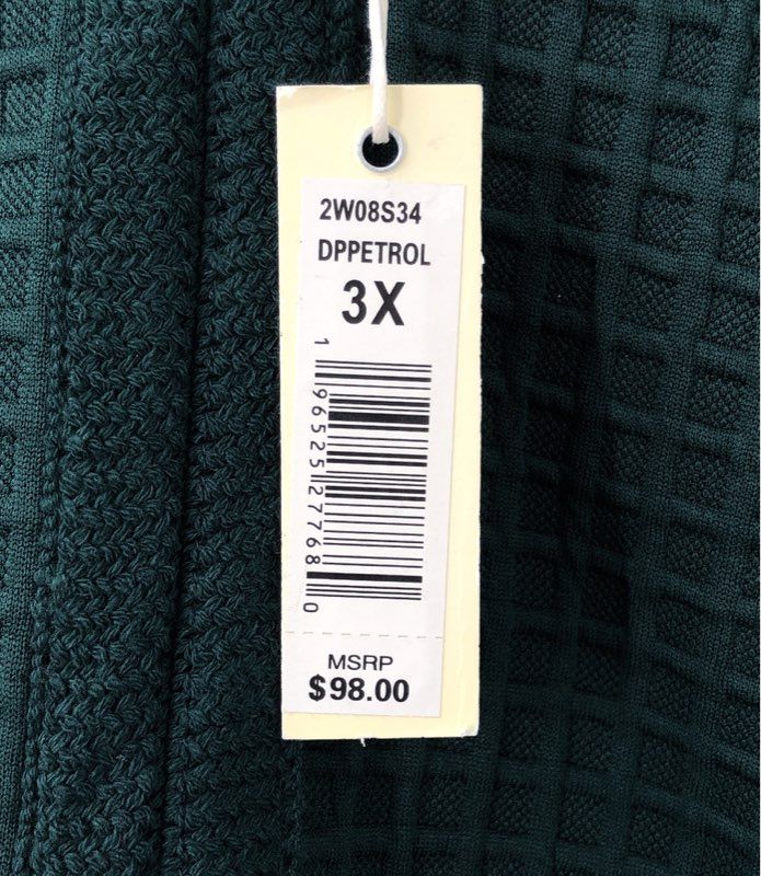 Max Studio London Women's Green Waffle Knit V-Neck Pullover Top NWT Sz 3X
