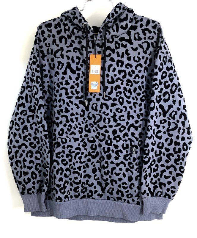 Von Dutch Unisex Cheetah Leopard Print Hoodie Dirty Blue Flocked Size M NWT