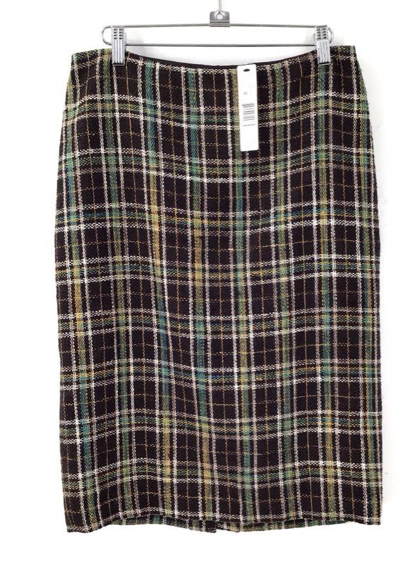 NWT Ellen Tracy Women's Mahogany Plaid Silk Straight & Pencil Skirt - Size 8