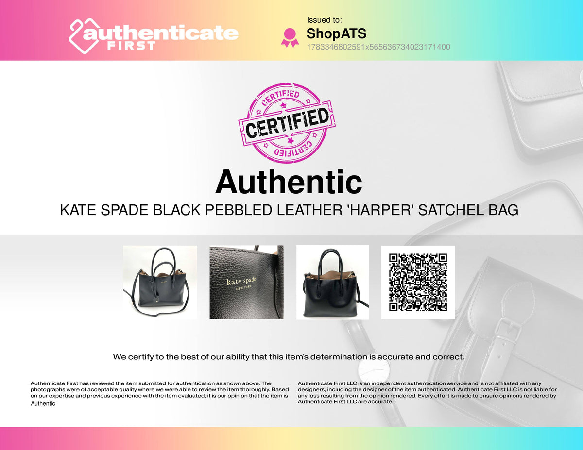 Kate Spade Black Pebbled Leather 'Harper' Satchel Bag (+COA)