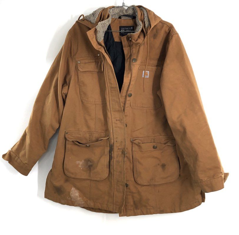Carhartt Women's Brown Rugged Flex Hamilton Hooded Canvas Jacket Sz 1X OJ5512-W