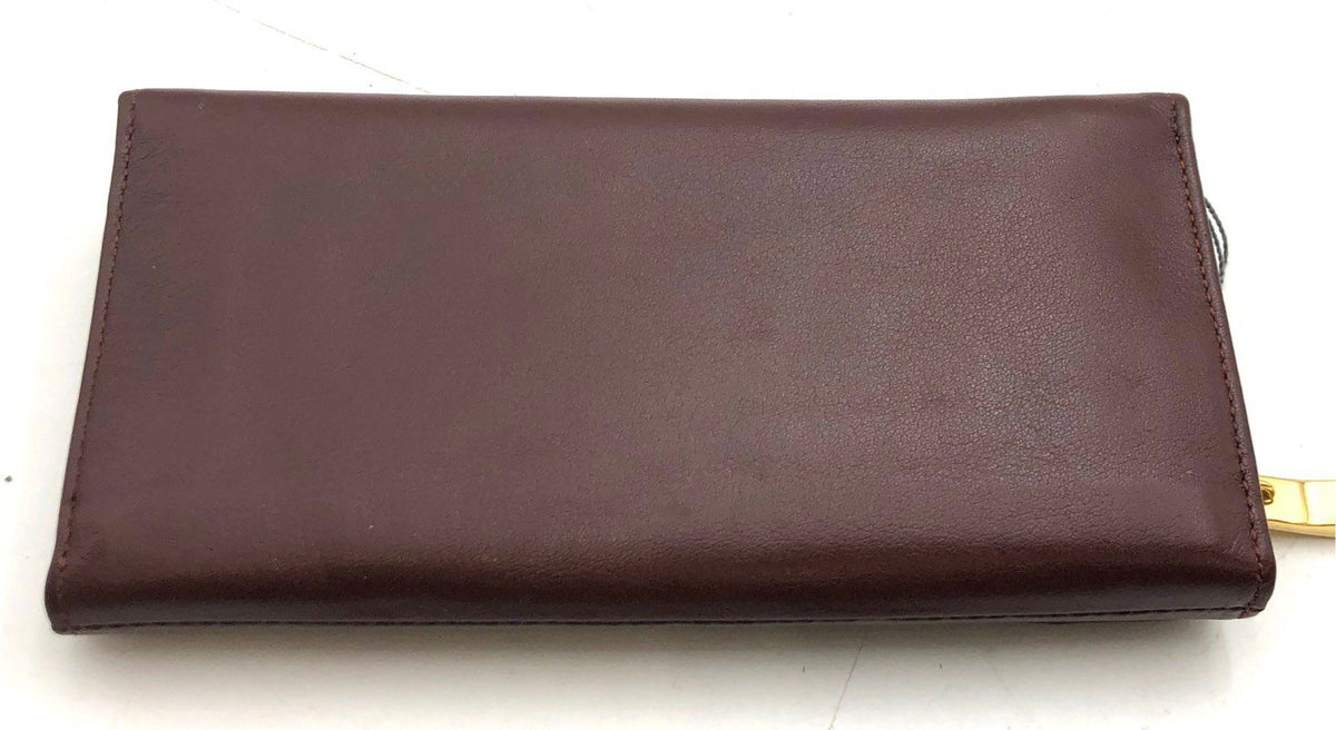 Evan-Picone Brown Leather Vintage NWT Organizer Clutch Wallet Gold Hardware