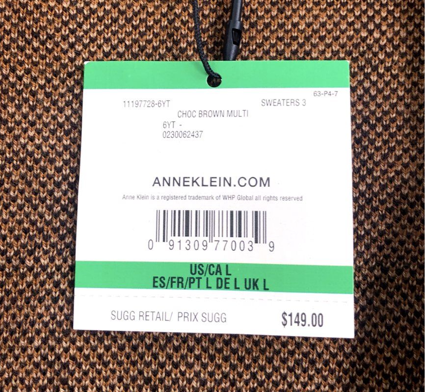 Anne Klein Women's Brown Plaid Knit Topper Sweater Jacket New With Tags Sz L