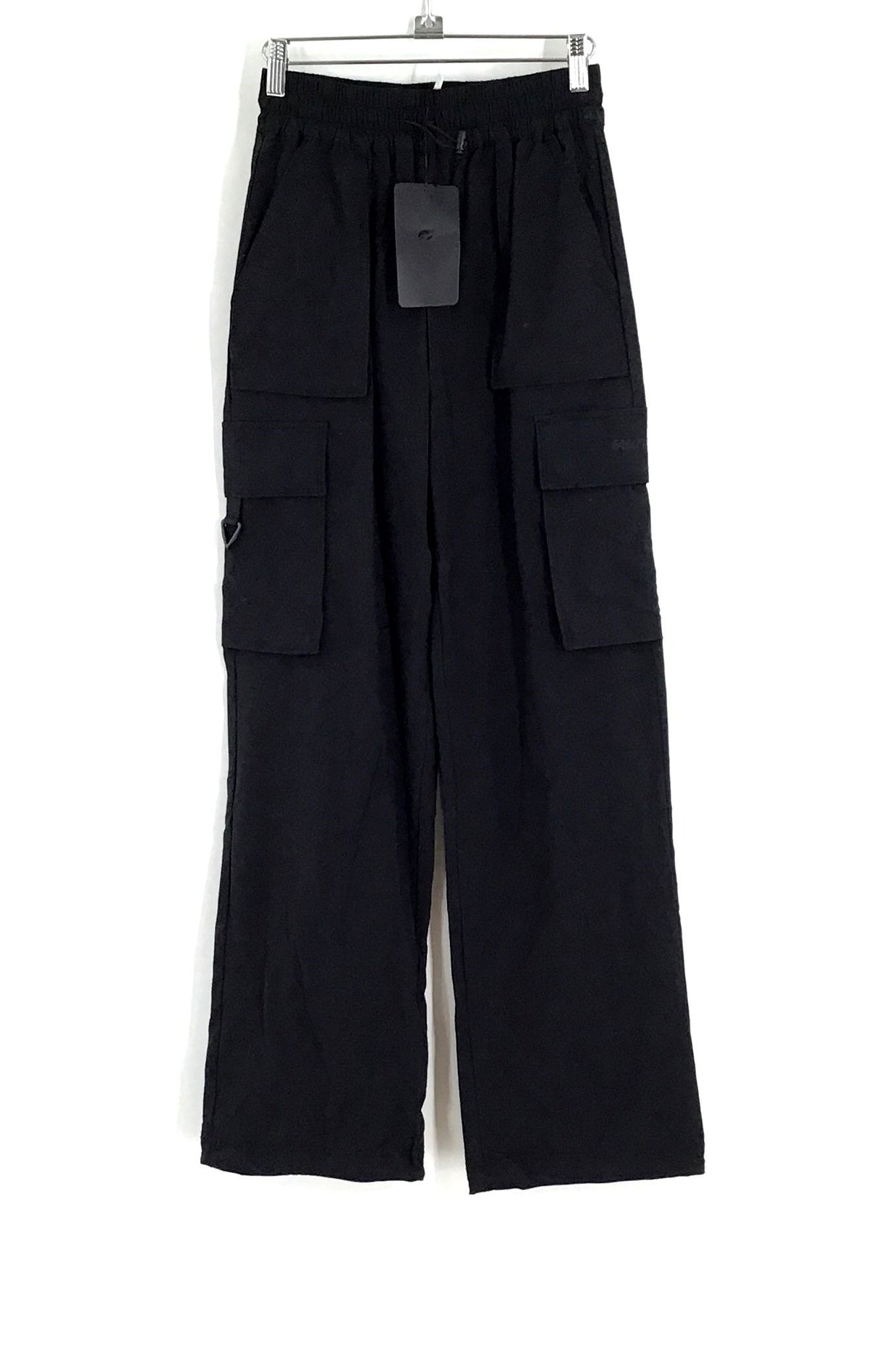 NWT Fabletics Women&#39;s Black Elastic Waist Wide Leg Cargo Pants - Size 2XS