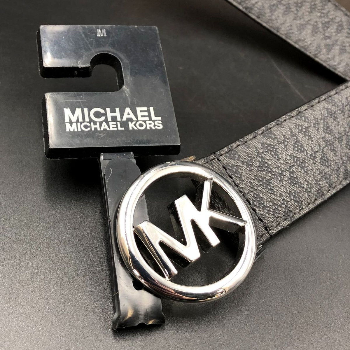 NWT Michael Kors Women's Black Signature Print Belt w/ Zip Pouch - Size M (+COA)