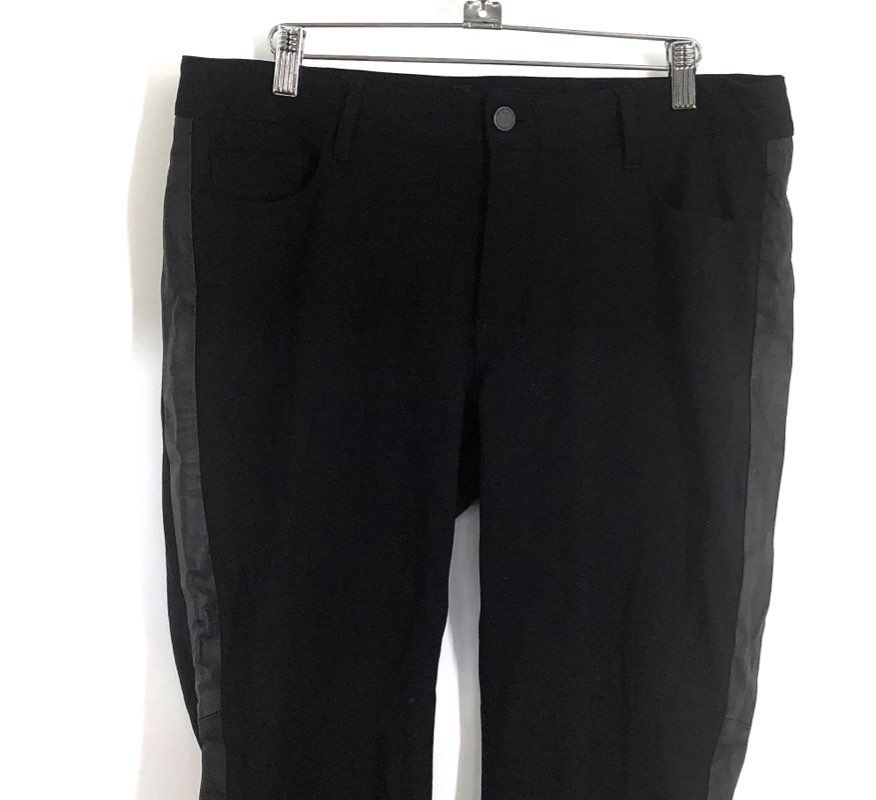 PAIGE Women's Black Genuine Leather Stripe Skinny Stretch Ponte Pants Sz 31