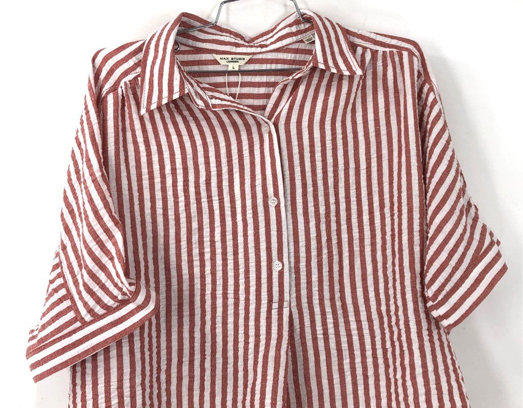 NWT Max Studio Women's Red White Button-Up Shirt - Size L