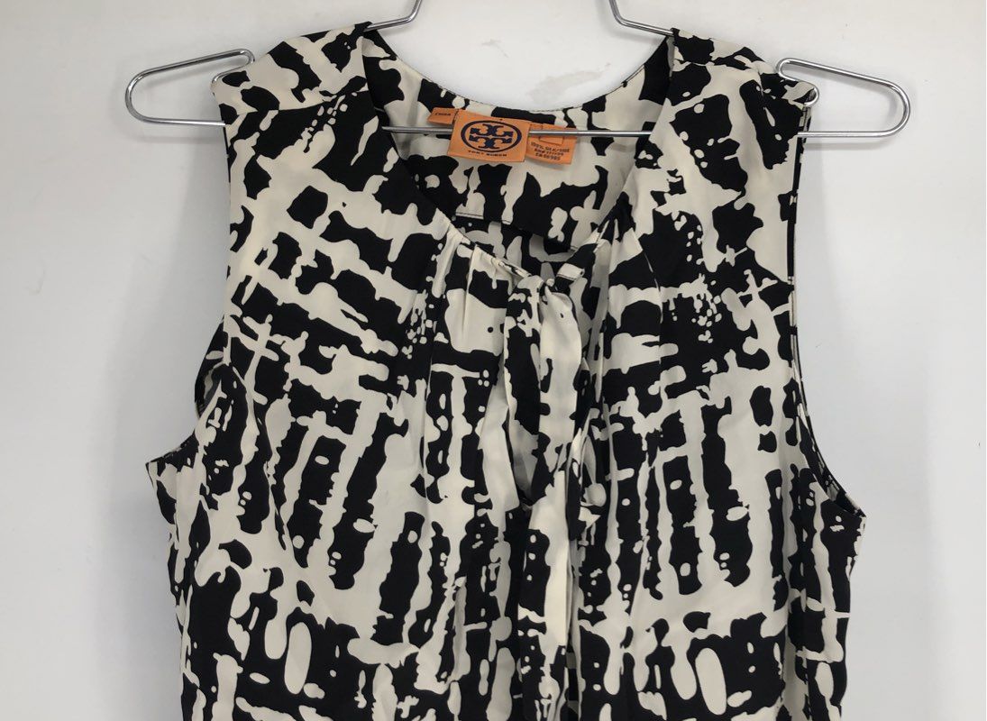 Tory Burch Women's Black White Silk Blouse - Size 8